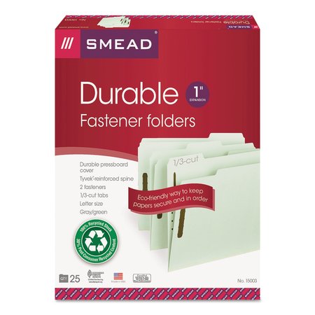 Smead 1" Pressboard Folder, Letter, Gray/Green, PK25 15003